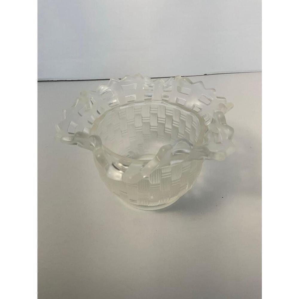 Fenton Vintage Clear Satin Basket Weave Glass Lace Bowl